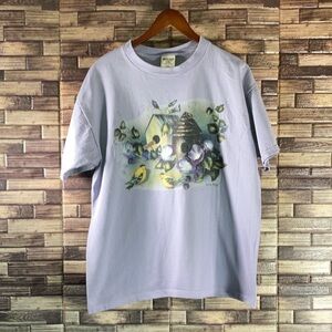 Vintage Dorothy Mullins Bird T Shirt Large Purple Flowers Birdhouse Cotton